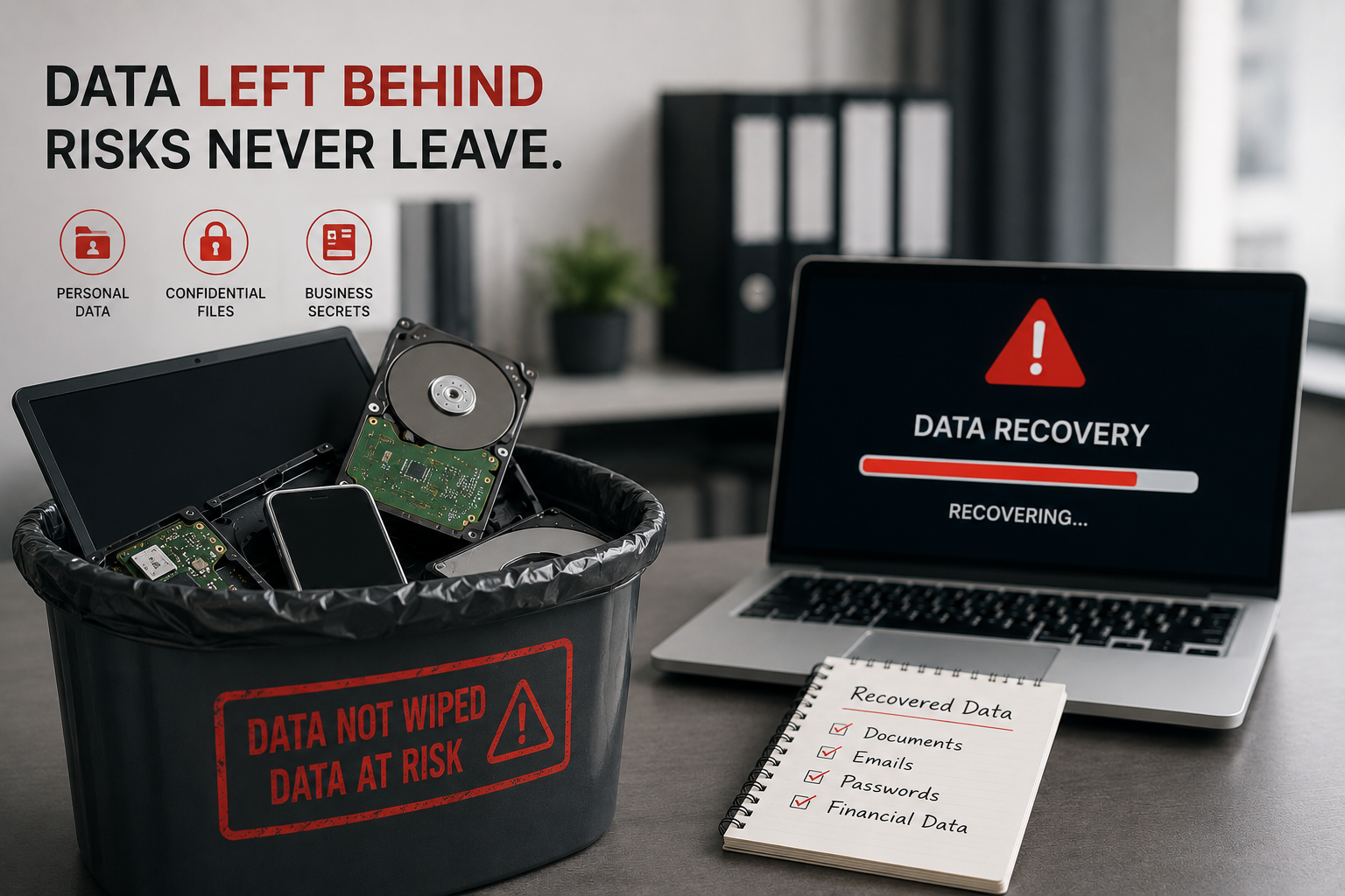 Data not wiped from office devices before e-waste disposal