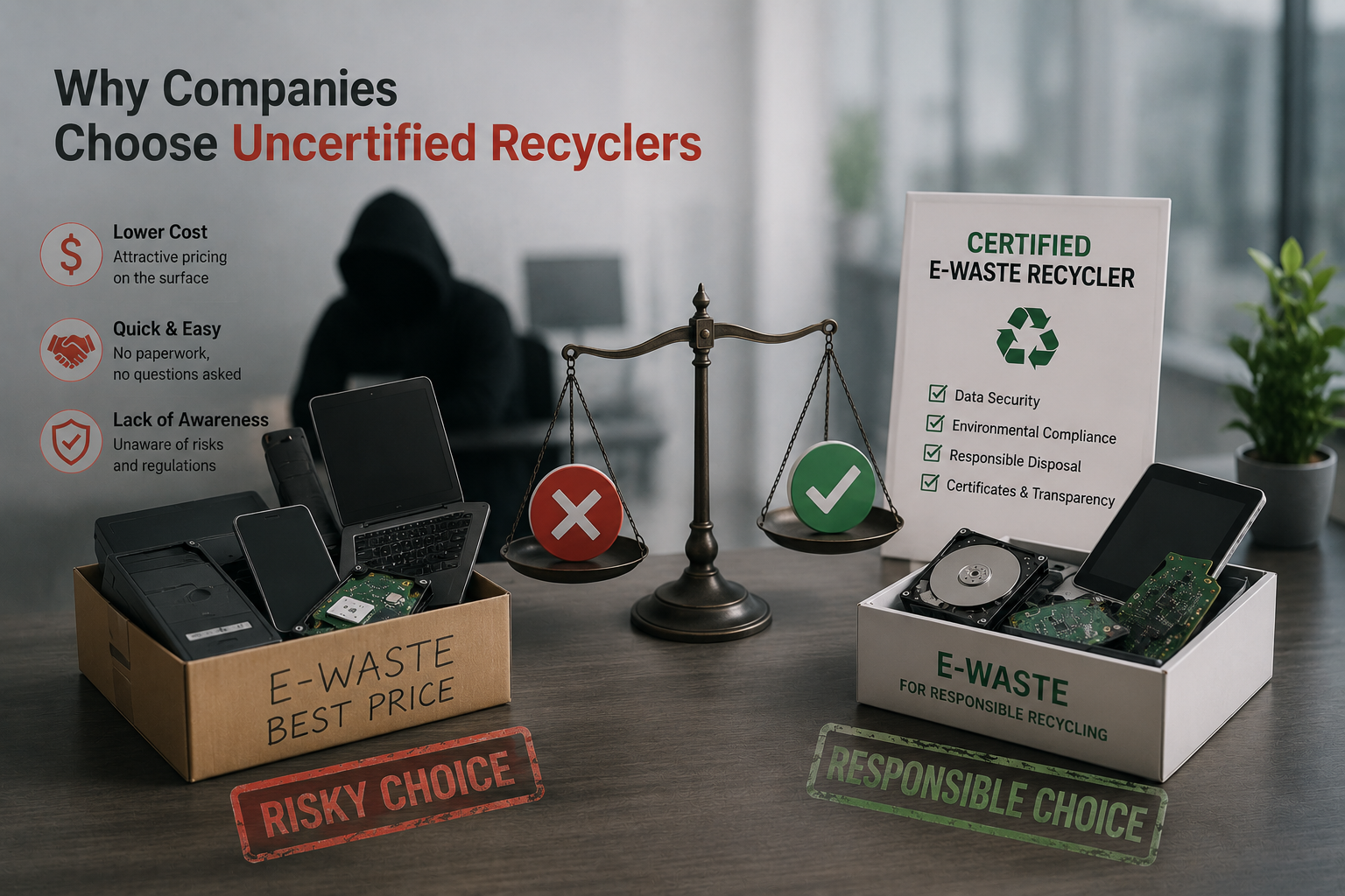 Comparison between uncertified and certified e-waste recyclers